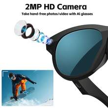 SENBONO AI智能眼镜，配备200万像素摄像头、高清视频、蓝牙智能眼镜，支持实时翻译、开放式设计、超长续航（适用于音乐和通话）、内置麦克风和扬声器、高清语音通话、HiFi音乐眼镜 - 黑色 - 查看 3