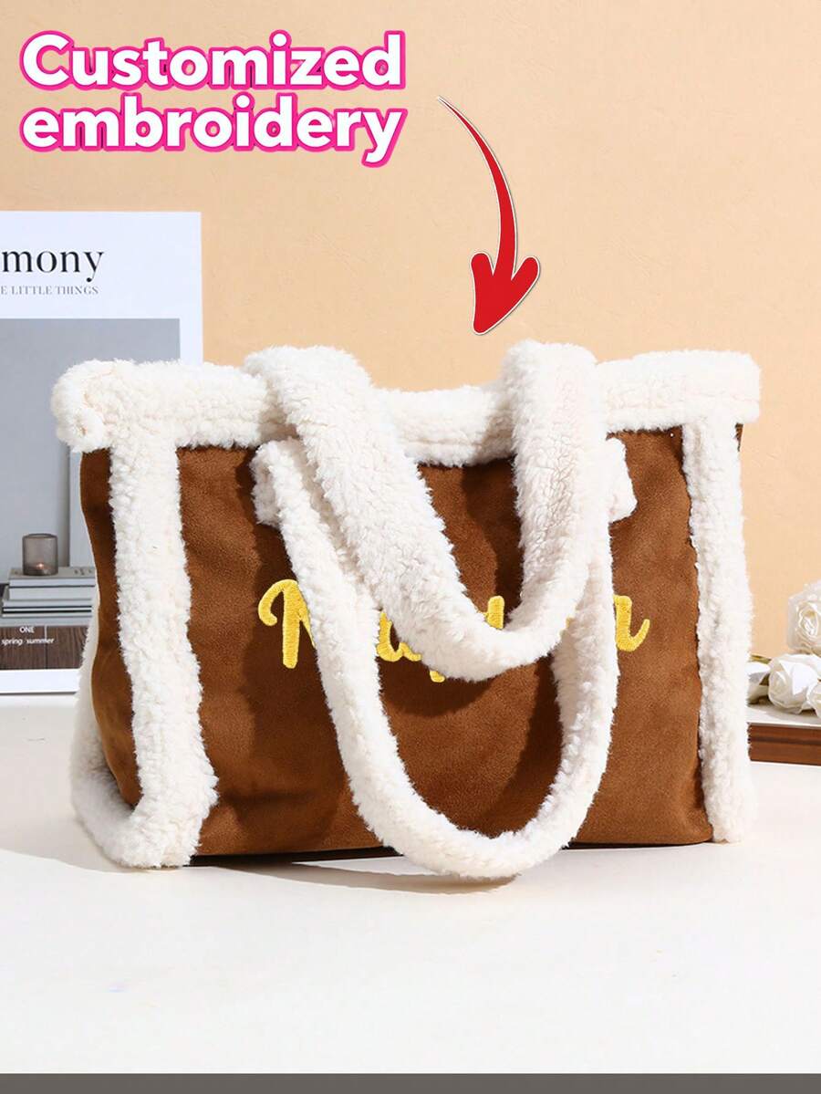 (Embroidered Custom) Autumn/Winter, Extra Large Capacity Plush Women's Handbag, Can Easily Store Various Items, Suitable For Outings, Commuting, Holidays, Gifts, A Must-Have - Multicolor - View 1