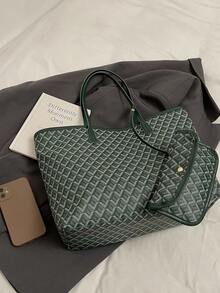 2pcs/Set 2026 New Fashion Patchwork Tote Bag, Large Capacity Travel Bag, Shopping Bag, Suitable For Women, Daily Use, Back To School Students, Vacation, Holiday, Date, Gift - 綠色 - 查看 7