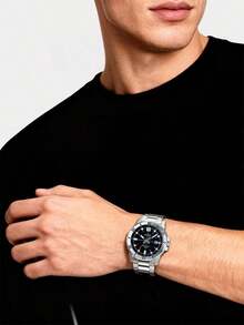 Casio 男士石英表，仿模拟表盘，不锈钢表带，黑色表盘，50米防水，日期显示，适合商务及日常佩戴，MTP-VD01D-1EVUDF - 黑色 - 查看 2