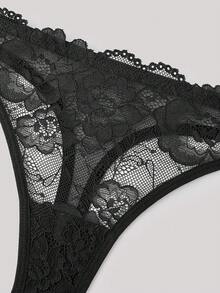 Hourtrue 1套女款素色蕾絲無鋼圈舒適內衣文胸與內褲兩件組，性感內衣，優雅套裝，蕾絲優雅文胸與內褲套裝，適合夏季 - 黑色 - 查看 9