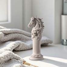 1pc Horse Totem Aroma Candle Silicone Mold, DIY Classical Horse Head Candle Mold, Embossed Roman Column Decor Mold - White - View 1