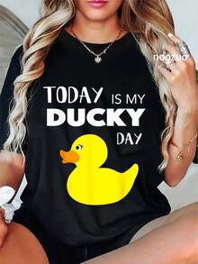 Men And Women Graphic Cotton T-Shirt,100% Cotton Unisex Today Is My Ducky Day I Lucky Day Gift I Rubber Duck Lover T-Shirt Casual Top EQSO - 黑色 - 查看 12