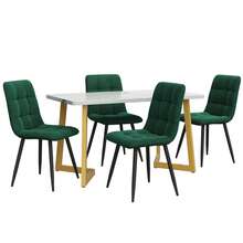117cm Dining Table With 4 Chairs, Modern Rectangular Dining Table, Dining Chairs, Dark Green Velvet, Gold Table Legs - Green - View 2