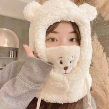 Cartoon Bear Plush Hat, Ear And Neck Protection, Cute Winter Hooded Hat, Comfortable And Warm Brimless Cap - Multicolor - View 6