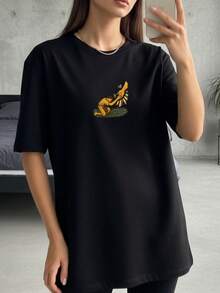 Camiseta Blusa Feminina Estampada Cristã Religiosa Sua Graça me Levanta Estilosa 100% Algodão  Promoção - Preto - Visão 2