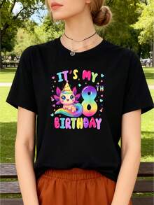 Es ist mein 8. Geburtstag Axolotl Regenbogen 8 Jahre alte Mädchen Kinder T-Shirt Frauen T-Shirt Grafik T-Shirts Crop Tops Outfits Tops T-Shirt QFBI - Schwarz - Übersicht 8