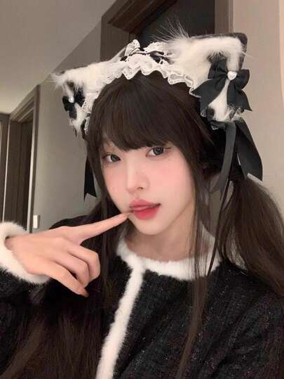 猫耳发箍，花卉印花涤纶纤维发饰，夏季美学