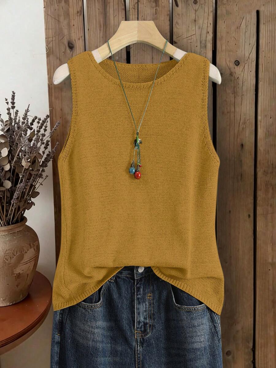 Women's Solid Color Knit Vest, Retro Japanese Style Layering Casual Short Cardigan, Versatile For Summer Vacation, Autumn, Spring