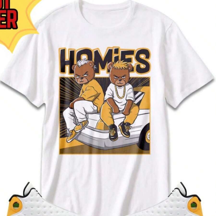 Homies Bear Uni Shirt Match 13 Retro Del Sol – Graphic Tee, Streetwear Vibe, Perfect For S - 白色 - 查看 1