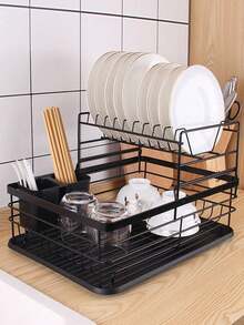 1pc Bowl And Plate Storage Rack With Sink Draining Function, Suitable For Placement On Kitchen Countertops. Its Design Requires No Drilling For Installation And Can Be Used As A Bowl And Plate Storage Rack, Sink Organizer, And Utensil Strainer, Meeting Various Kitchen Storage Needs. - Multicolor - View 3
