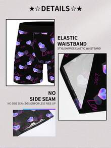 男士平角内裤 1 件装 - 爱心渐变印花浪漫内衣，情人节礼物及时尚日常穿着，浪漫爱心印花内裤，爱心主题印花内裤，送给他的完美情人节礼物及日常穿着 - 黑色 - 查看 7