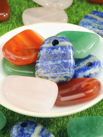 1 st 23 mm x 30 mm hänglås i natursten för smyckestillverkning - trapetsformad rosenkvarts & grön aventurin & karneol & lapis lazuli-hänge lämplig för gör-det-själv-halsband, armband och andra smycken. Viktigt för hantverksentusiaster