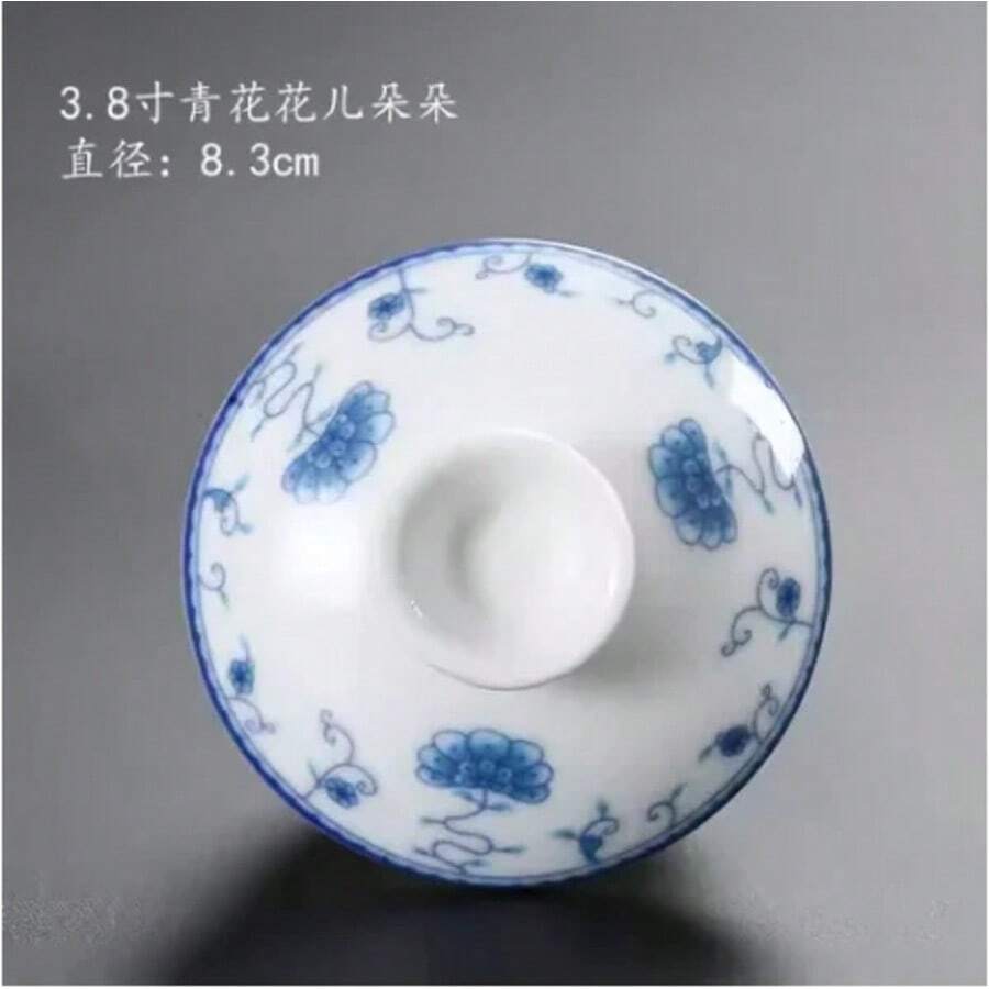 Tapa deón, taza deé, accesorios de tapa única, porcelana blanca, tapa deón de flores azules y blancas, accesorios de juego deé Sancai Gaiwan - Diámetro 8,3 cm - Ver 1