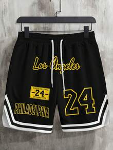 男士极简数字印花宽松镂空短裤 - 彩色 - 查看 2