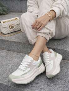 Women's Tennis Shoes For Gym, Walking, Training, Sports - Comfortable And Breathable - WHITE/GREEN - View 3