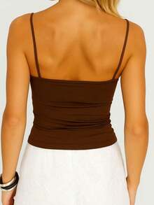 Women's Summer Foldable Top, Solid Color - Cà phê nâu - Xem 5
