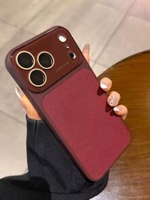 Vintage Style Leather Shockproof Vintage Litchi Leather Texture Phone Case Compatible With Iphone 17 Pro Max, Compatible With Apple 16, 15, 14, 13 Series, Pro Models, Shockproof Full Coverage With Lens Film Spring - Red - View 4