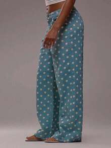 Polka Dot Jeans Women Low Rise Cute Baggy Jeans Y2k Straight Wide Leg Boyfriend Denim Pants Streetwear - Màu xanh lam - Xem 4
