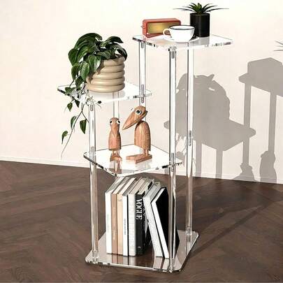 1pc Transparent Acrylic Side Table Suitable For Modern Homes. Easy To Assemble, Space-Saving Design, Multi-Functional Bedside Table Suitable For Living Room, Bedroom, Hallway, And Bathroom.