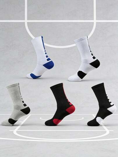 5双装男士马拉松跑步船袜，户外徒步旅行毛巾底运动袜