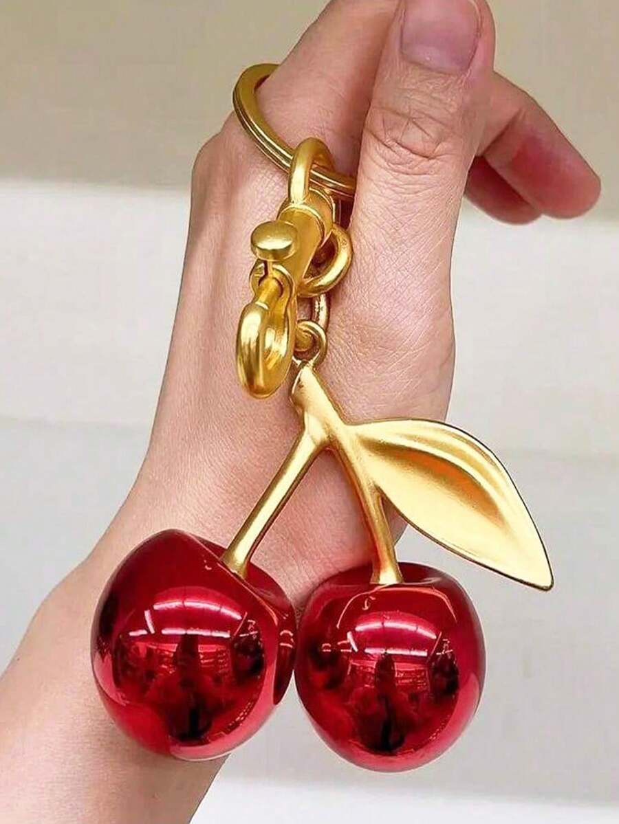 Adorable Cherry Keychain For Women - Featuring Cute Apple & Strawberry Charms, Perfect As A Bag Accessory Or Gift For Birthday/Christmas. This Playful Key Ring Adds A Sweet Touch To Keys, Purses, Or Backpacks, Making It An Ideal Present For Friends, Family, Or Yourself! - 紅色 - 查看 1