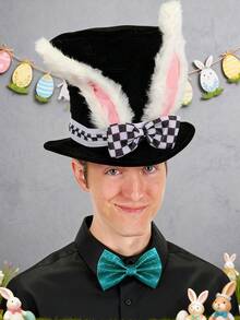 1pc Easter Bunny Ear Hat, Rabbit Shaped Hat, Fairy Tale Theme Party Hat, Checkered Pattern Hat, Costume Prop For Adults And Children - Multicolor - View 6