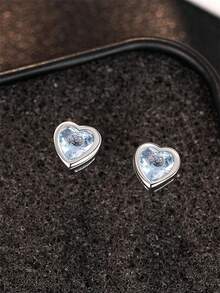 1 par de pendientes de botón de circonita cúbica elegantes para adolescentes, para decoración diaria, para fiesta, joyería, regalo de cumpleaños - Celeste - Ver 2