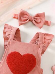 Baby Girls Pink Gift For Little Princess - Heart Bodysuit + Bow Headband, Baby 100 Days/1st Birthday Photography Outfit - Pink - View 3