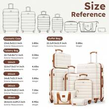 Large Capacity ABS Hardside Luggage Set, 16/20/24/28 Inch Spinner Suitcases + 2 Travel Bags + 1 Cosmetic Case, 7-Piece Set For Holiday Travel, Business Commutes, Valentine's Day Getaways, Spring Travel - 白棕色 - 查看 2