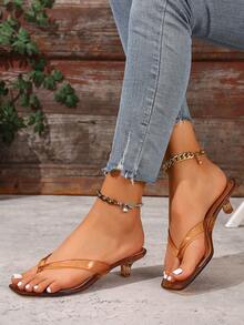Summer New Fashion Elegant High Heel Shoes For Women, Cute Punk Style, Sexy Open Toe Crystal Sandals, Suitable For Vacation, Holiday, Wedding, Party - Mocha Brown - View 1
