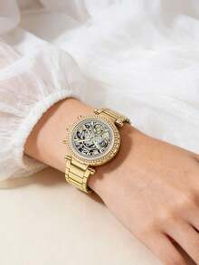 Guess Damski zegarek kwarcowy z wykwintną, pustą tarczą i paskiem ze stali nierdzewnej – lśniący wybór, odpowiedni do codziennego noszenia i na specjalne okazje GW0403L2 - Złoto - Zobacz 2