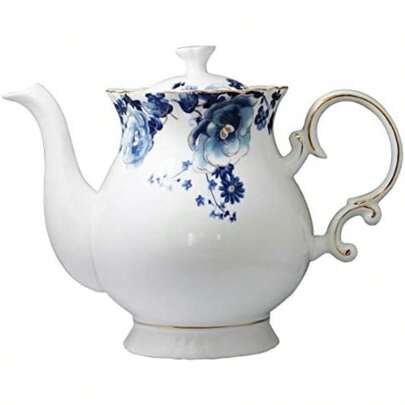 Jomop European Style Ceramic Flower Teapot Coffee Pot Water Pot Porcelain Gift Large 5.5 Cups (, )(1 Blue And White)