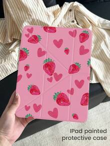 一款可爱的卡通动漫红色书本爱心草莓图案双面亚克力透明水晶后盖，防震，兼容iPad 7、8、10代（10.2英寸），内置笔槽，支持睡眠/唤醒功能，是理想的圣诞节和新年礼物。 - 彩色 - 查看 3