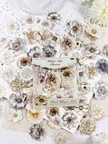 50pcs/Pack Vintage Fabric Flower Stickers, Hard Card Stickers For Scrapbooking, DIY Crafts, Photo Album, Diary Decoration - Multicolor - View 6