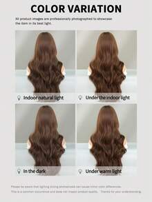 7JHH WIGS Loose Long Wavy Natural Brown Wig With Bangs 26 Inch Tea Brown Hair Synthetic Curly Wave Wig Full Machine High Density Synthetic Heat Resistant Wigs For Women Daily Wear, Music Festival Cosplay Use - Brown - View 9