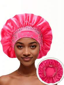 女士纯色光滑缎面睡帽，弹性印花，时尚休闲舒适，可作睡帽或发帽使用。 - bonnet-多色 - 查看 14