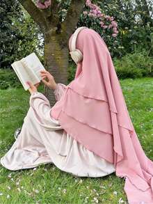 1pc Women's Elegant Khimar Hijab, Front Double Layer Design, Back 3-Layer Design, Graceful & Fashionable, Suitable For Women's Daily Prayer Wear, Applicable For All Seasons, Can Be Paired With Any Abaya - Multicolor - View 1