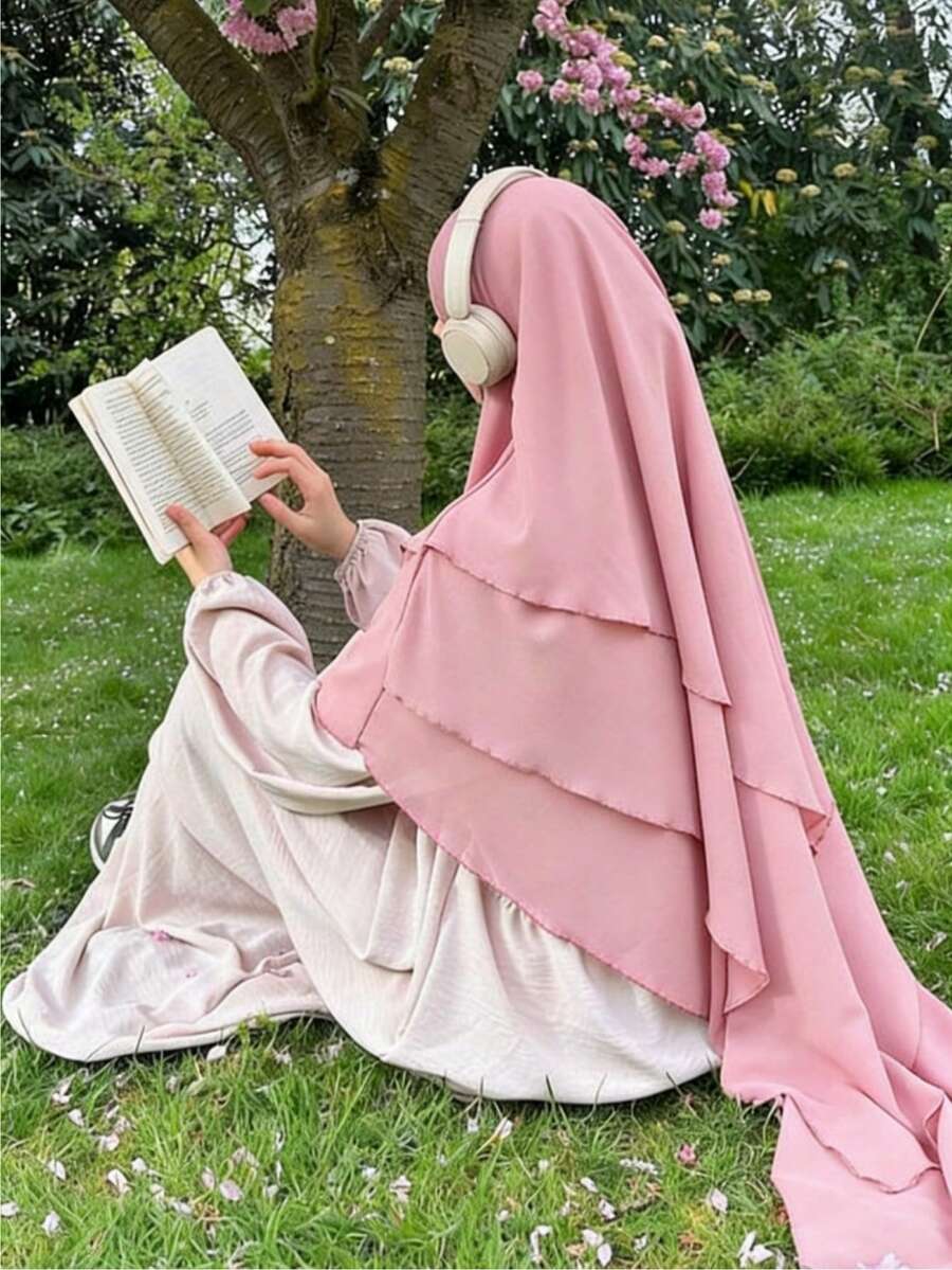 1pc Women's Elegant Khimar Hijab, Front Double Layer Design, Back 3-Layer Design, Graceful & Fashionable, Suitable For Women's Daily Prayer Wear, Applicable For All Seasons, Can Be Paired With Any Abaya - Multicolor - View 1