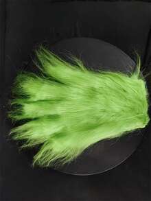 A Pair Of Green Plush Monster Gloves With Feather Extensions - Retro-Style Costume Props, Role-Playing Photography Props, Washable, Costume Props: Retro-Style Gloves: Plush Texture Gloves - Green - View 4
