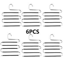 6-Pack Stainless Steel Non-Slip Clothes Hangers & Trouser Hangers: Space-Saving, Multi-Purpose S-Shaped Wardrobe Organizer, Suitable For Trousers, Jeans, Scarves, Towels, Leggings, Etc. - Silver - View 9