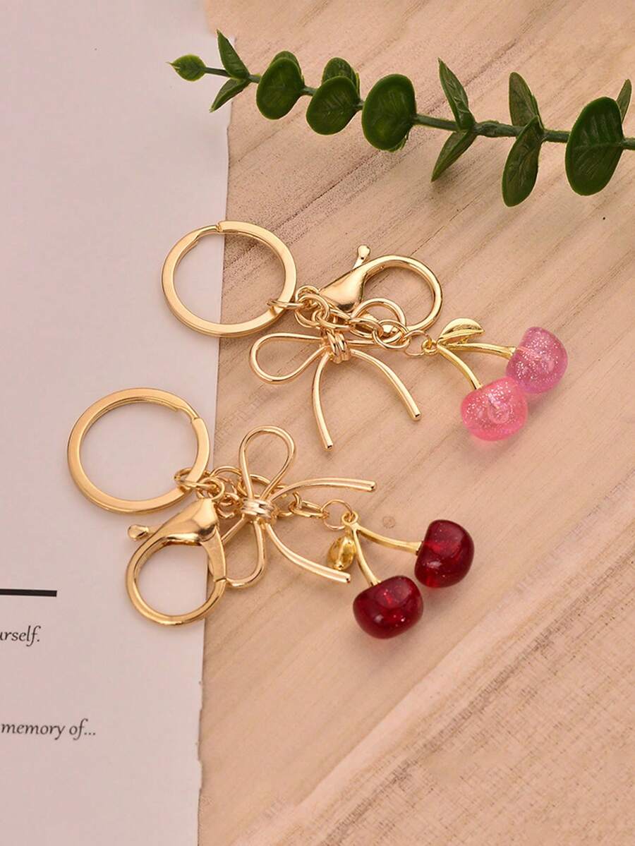 1pc Fruit Shiny Cherry Butterfly Creative Delicate Fresh Sweet Keychain Bag Charm - Multicolor - View 1