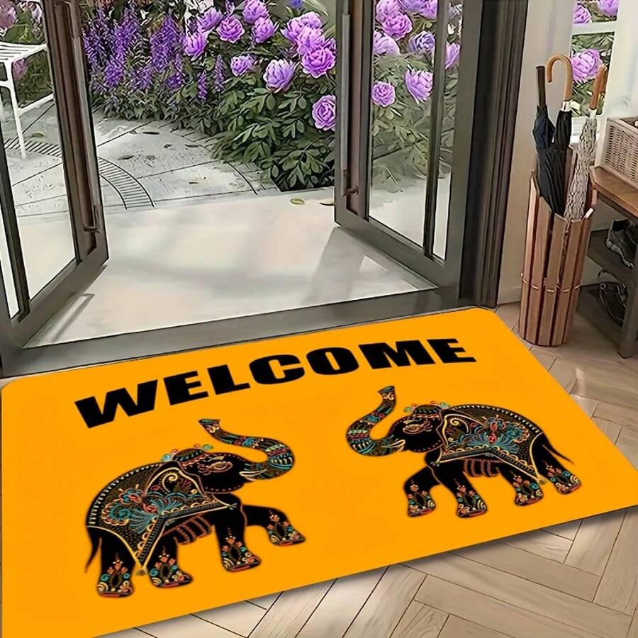 1pc 2D Flat Flannel Premium Flannel + 0.43inch Thick + Non-Slip Backing Welcome Mat With Lucky Elephant Playing Pattern, Anti-Slip Mat, Ultra-Comfortable Flannel Mat For Indoor And Outdoor Doorways, Living Room, Bedroom, Laundry Room, Available In Various Sizes, Machine Washable And Fade-Resistant, Suitable For Multiple Scenarios.Home Decor Accessory To Make Your Space More Interesting! - Multicolor - View 1