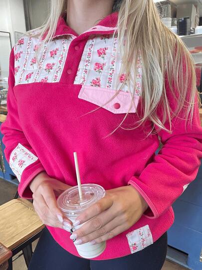 Women Sweatshirt, Long Sleeve Button Closure Floral Hoodie Fall Pullover Casual Tops