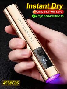 Handheld UV Metal One-Line Light With Screen Display, For Gel Nails, Mini Nail Lamp, Portable LED Nail Lamp, USB Nail Dryer, For Quick Curing Nail & Foot Care Tools - Gold - View 5