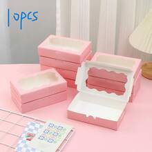 10/20pcs - Cookies/Pastries Boxes With Clear Window, Size: 7 X 4.3 X 1.5 Inches, Pink/White/Brown Kraft Paper Material, Premium Baked Goods Gift Boxes For Valentine's Day, Wedding, Party, Christmas, Birthday And More - Multicolor - View 12