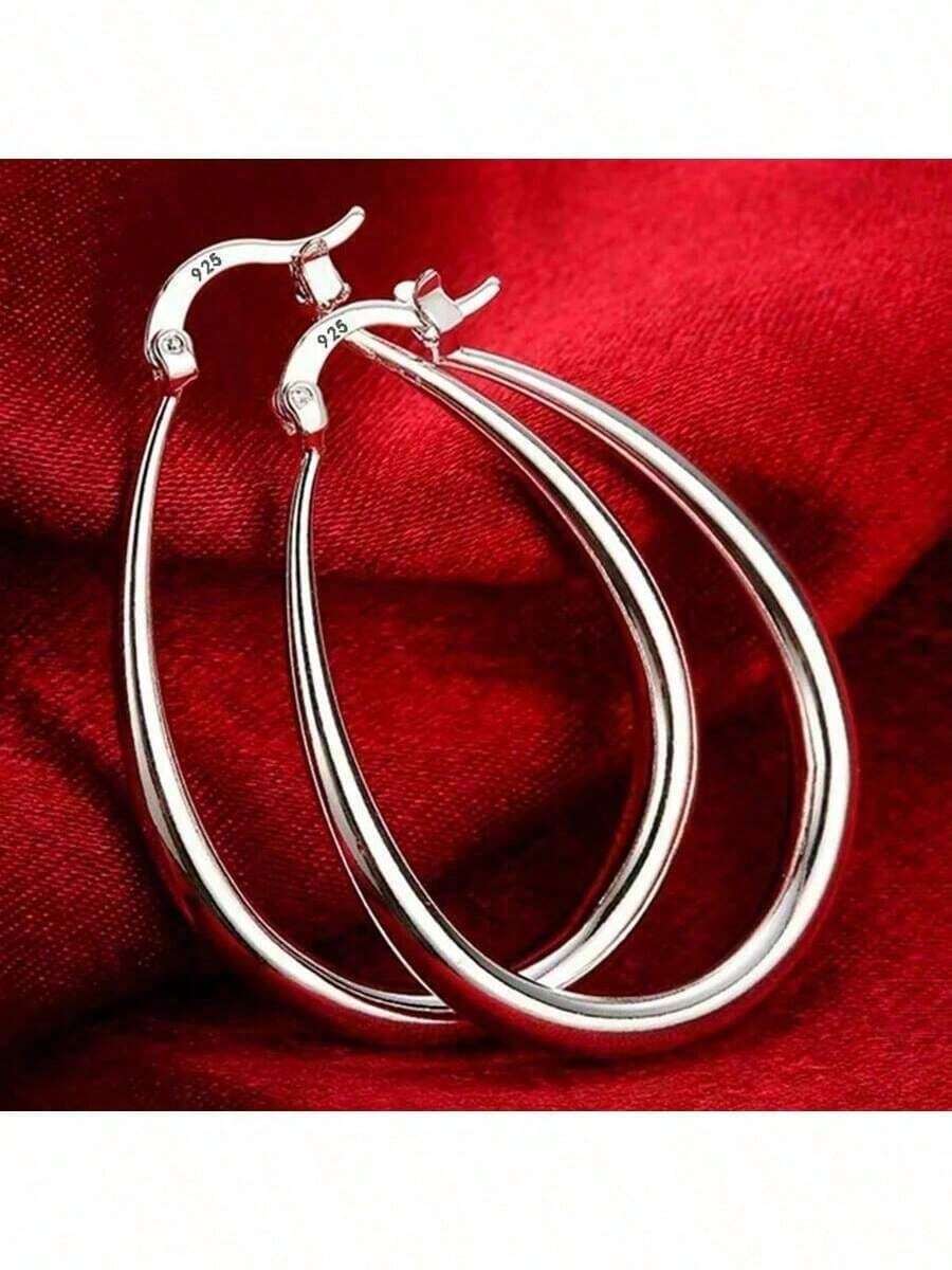 Silver Plated 41mm Smooth Circle Big Hoop Earrings Women Fashion Party Wedding Accessories Jewelry Gifts - 復古銀色 - 查看 1