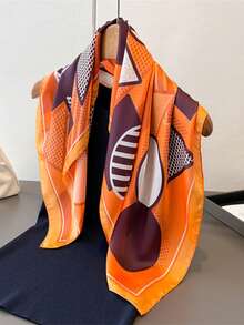 1pc Bandana Geometric Aesthetic New Scarf Square Shawl High-End Neckerchief Headscarf Scarf For Women, 70x70cm - Multicolor - View 1