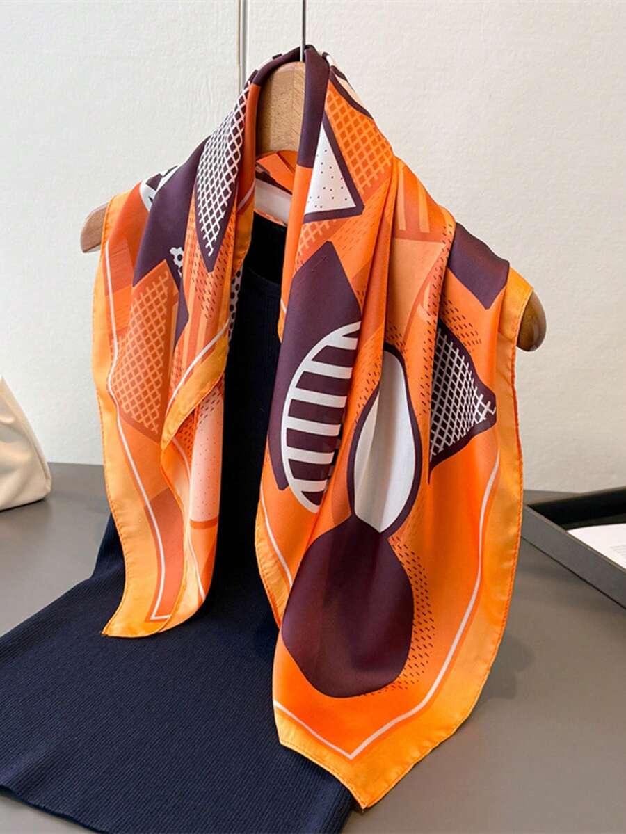 1pc Bandana Geometric Aesthetic New Scarf Square Shawl High-End Neckerchief Headscarf Scarf For Women, 70x70cm - Multicolor - View 1