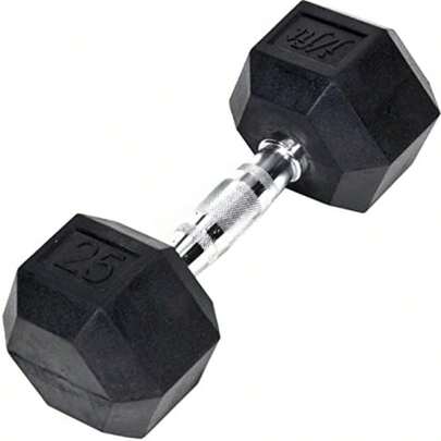 JFIT Rubber Hex Dumbbells - 8 Size Options - Hex Shaped Heads Prevent Rolling and Injury - Ergonomic Hand Weights for Exercise, Muscle, Strength and Weight Training(25 libras individuales)